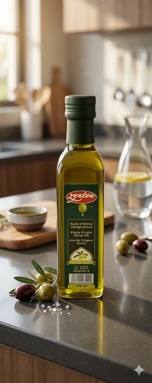 Le produit une bouteille d’huile d’olive vierge extra de la marque Lynton.