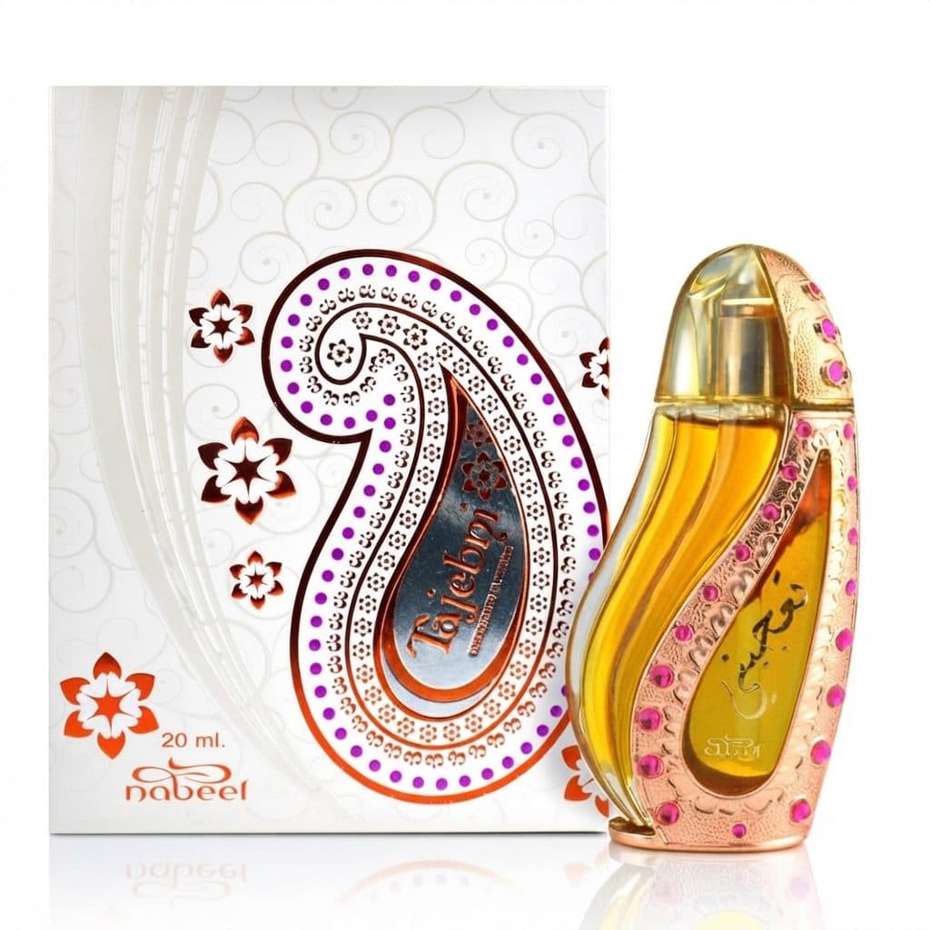Tajebni Nabeel 20 ml est un parfum huileux oriental aux notes de safran, citron, lavande, santal et caramel. Une fragrance élégante et chaleureuse. - Image 1