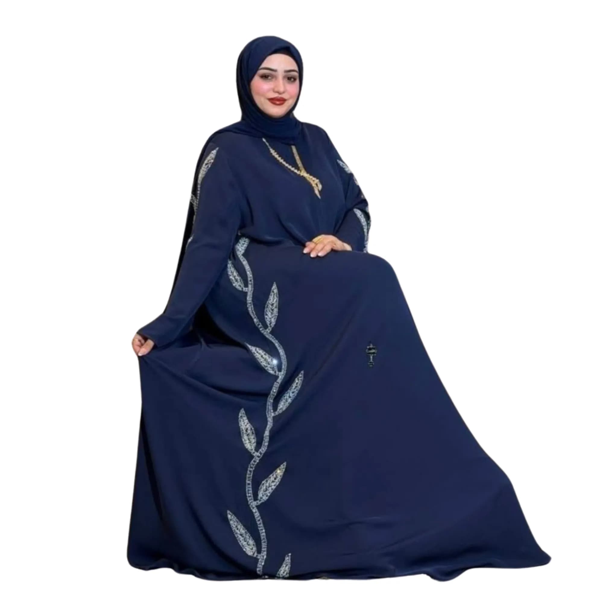 Le produit Abaya Femme Brodée Bleu Marine – Longue et Élégante