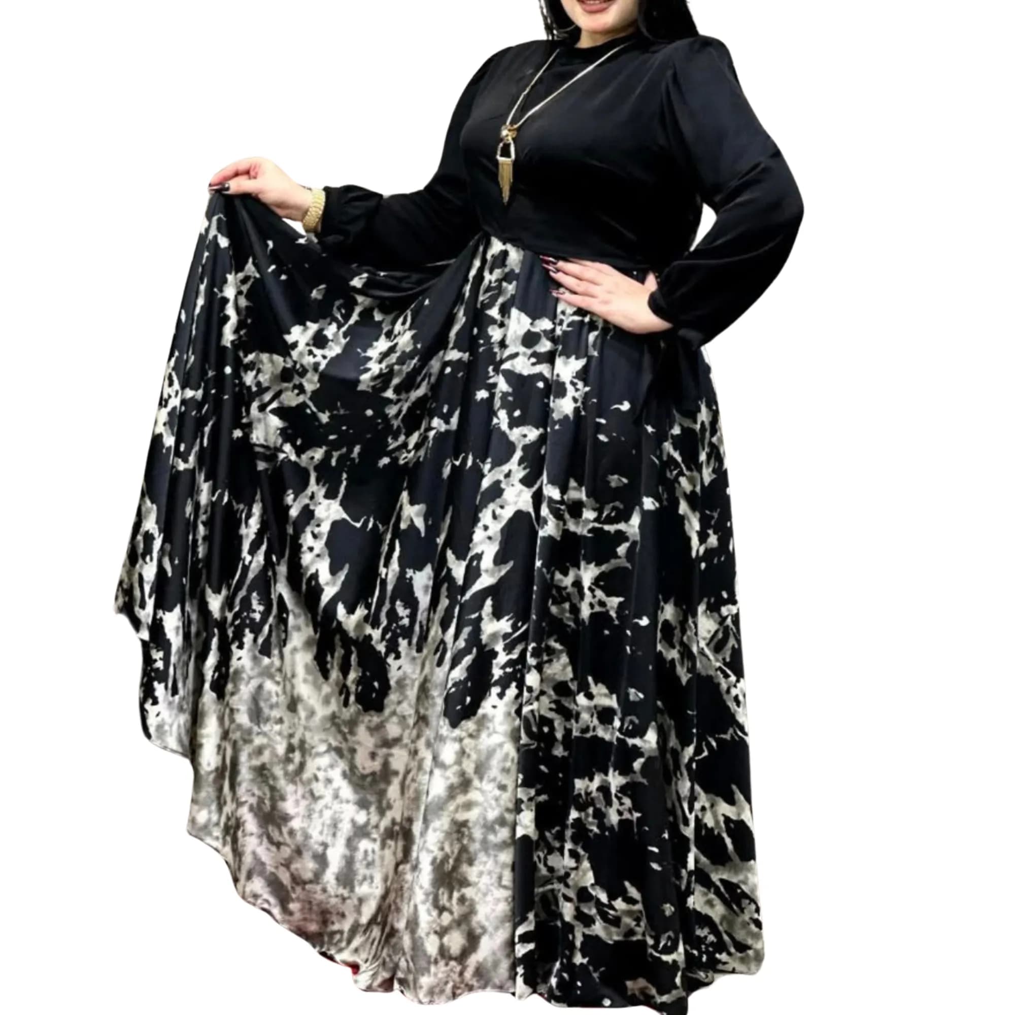 Le produit Robe Longue Femme Imprimée Noir & Blanc – Manches Longues