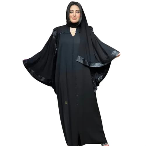 Le produit Abaya Papillon Femme Noire Brodée – Manches Larges