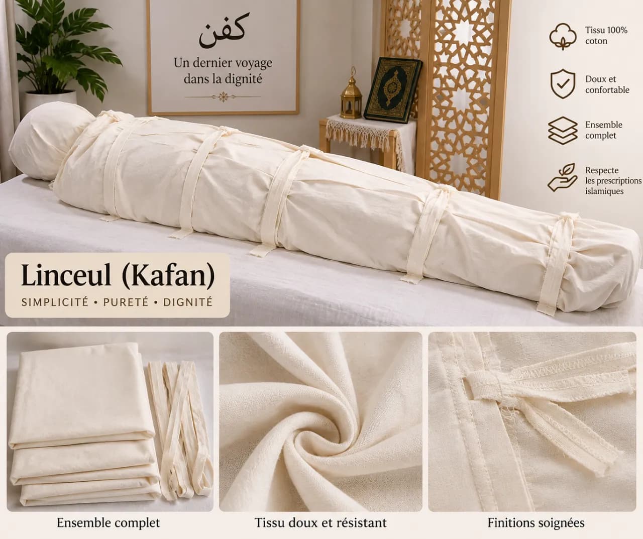 Le produit Linceul Islamique (Kafan) – Ensemble Complet