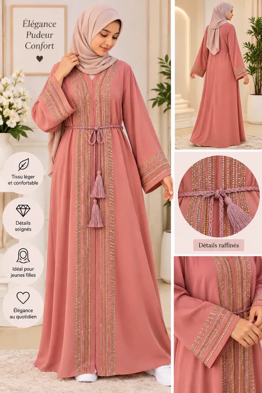 Le produit Robe Abaya Rose Poudré – Élégance & Raffinement