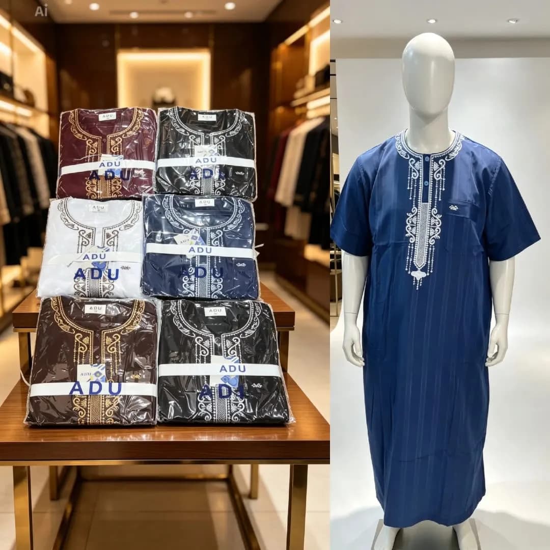 Le produit Boubou Homme Brodé à Manches Courtes – Plusieurs Couleurs