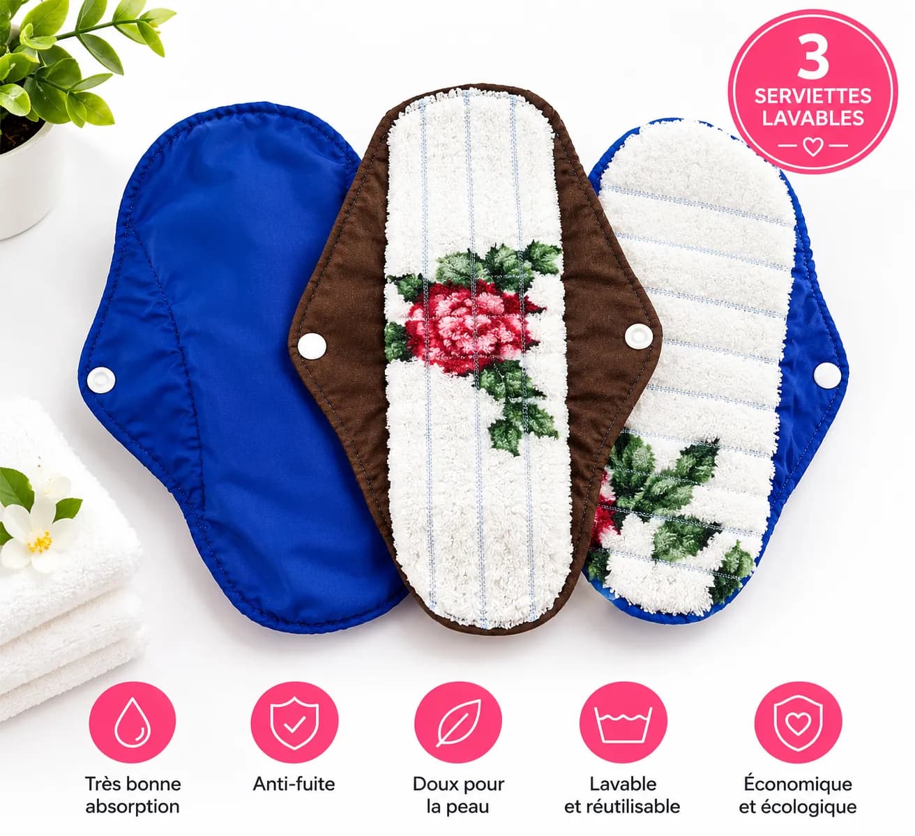 Le produit Serviettes menstruelles lavables lot de 03