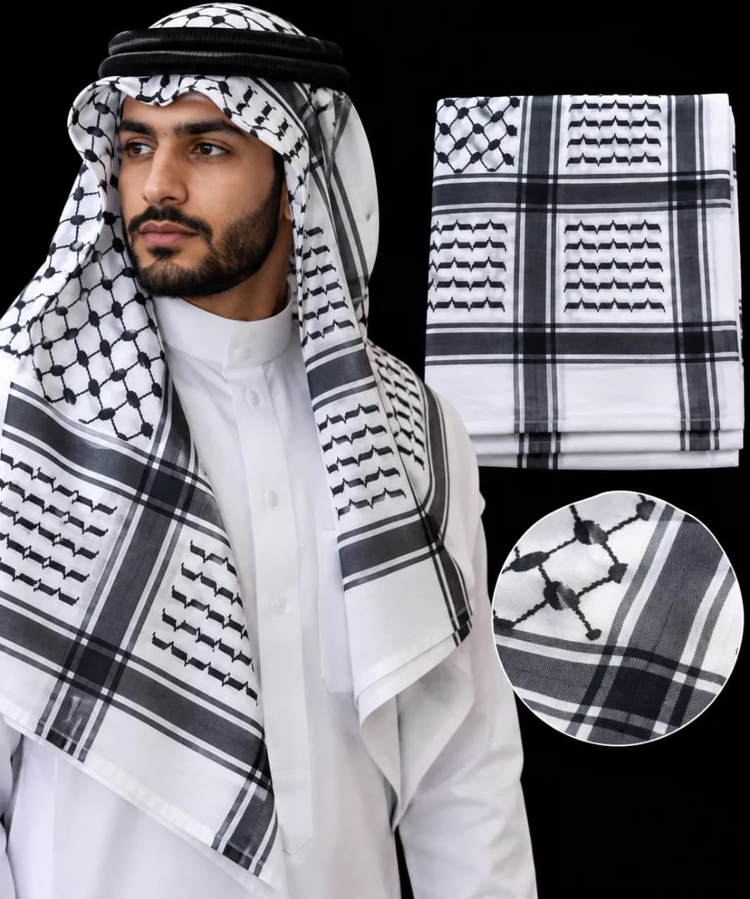 Le produit Foulard Keffieh Arabe Rouge & Blanc – Élégance Orientale pour Homme
