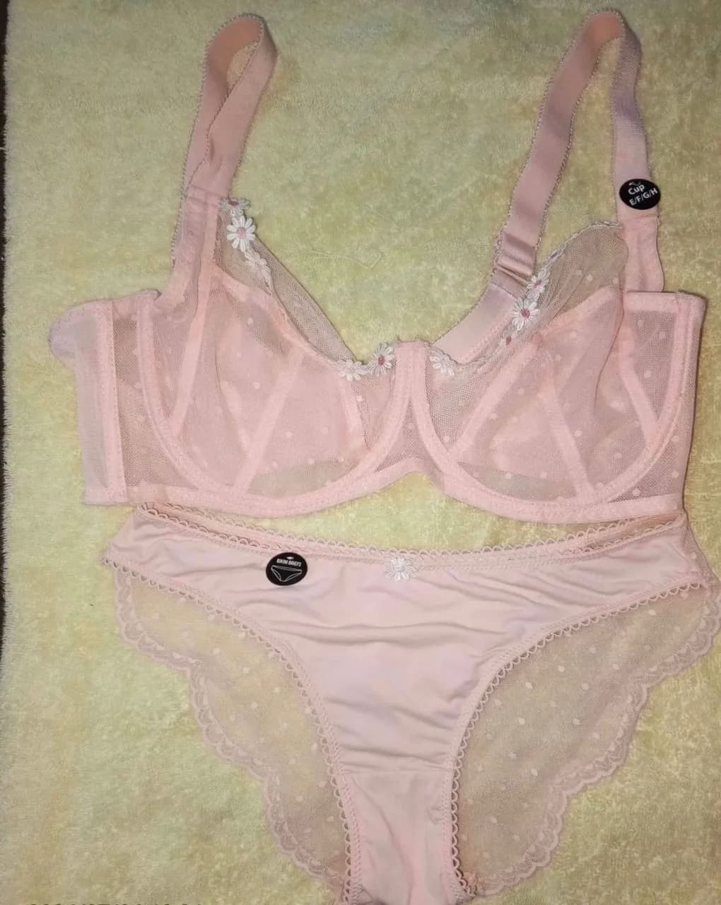 Ensemble lingerie femme 2 pièces – Soutien-gorge dentelle + culotte taille haute – Rose pastel doux et élégant - Image 1