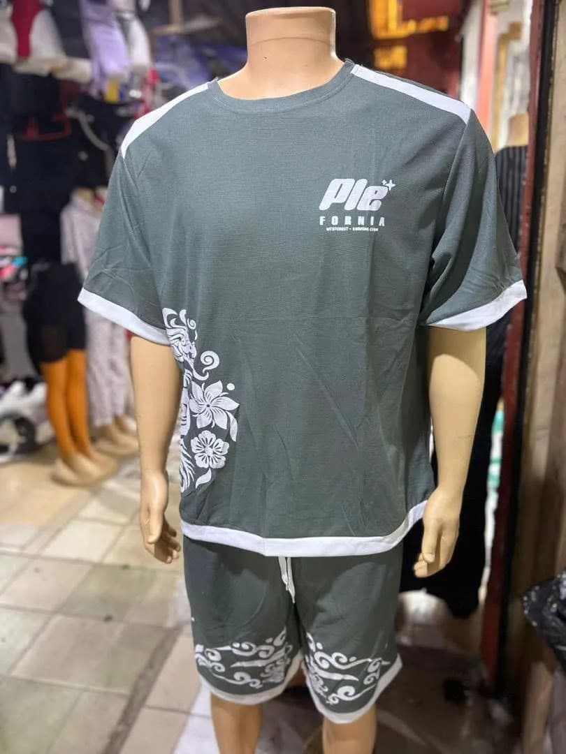 Ensemble Homme t-shirt et short- Vert kaki - Image 1