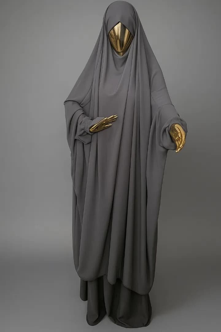 jilbab saoudien (deux pièces) couleur grise - Image 1