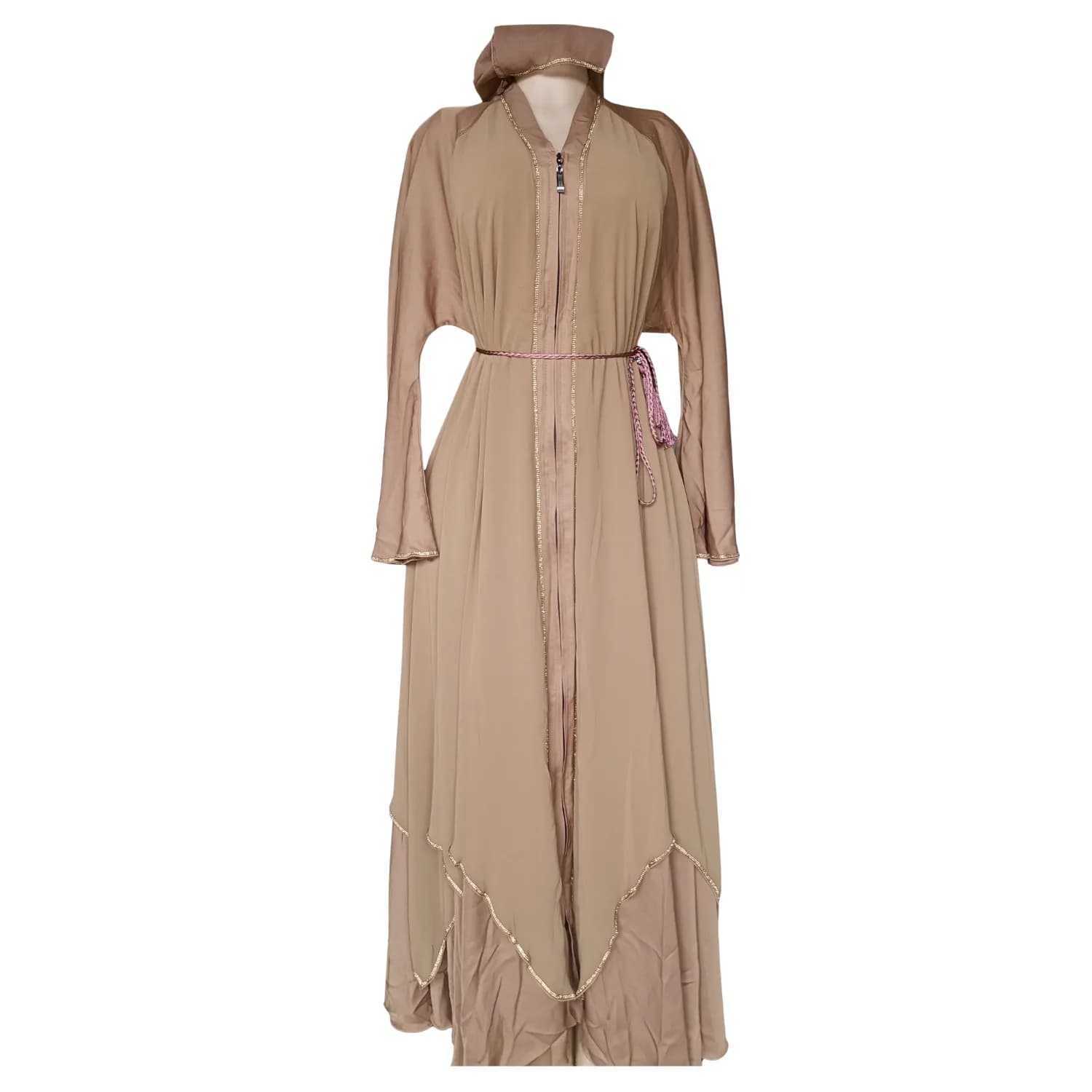 Abaya volante zigzag marin rosé - Image 1