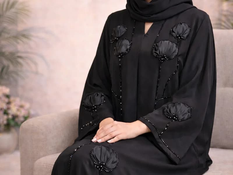 Abaya Noir fleur - Image 1